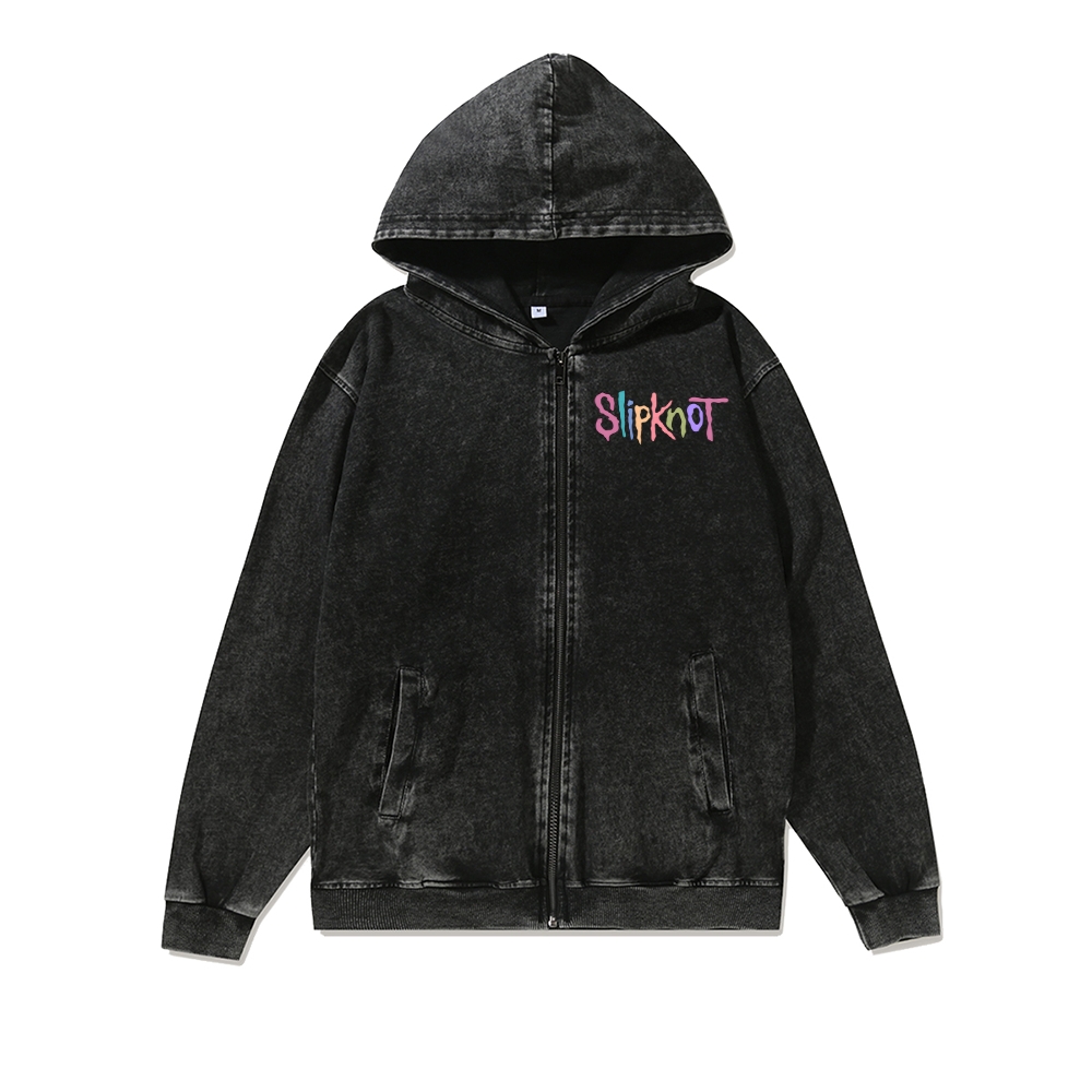 Unisex SlipKnot Washed Cotton Zipper Hooded Sweatshirt