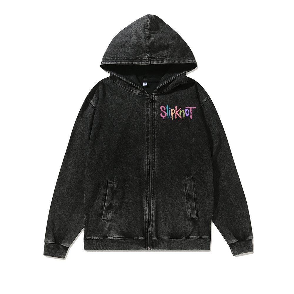 Unisex SlipKnot Washed Cotton Zipper Hooded Sweatshirt