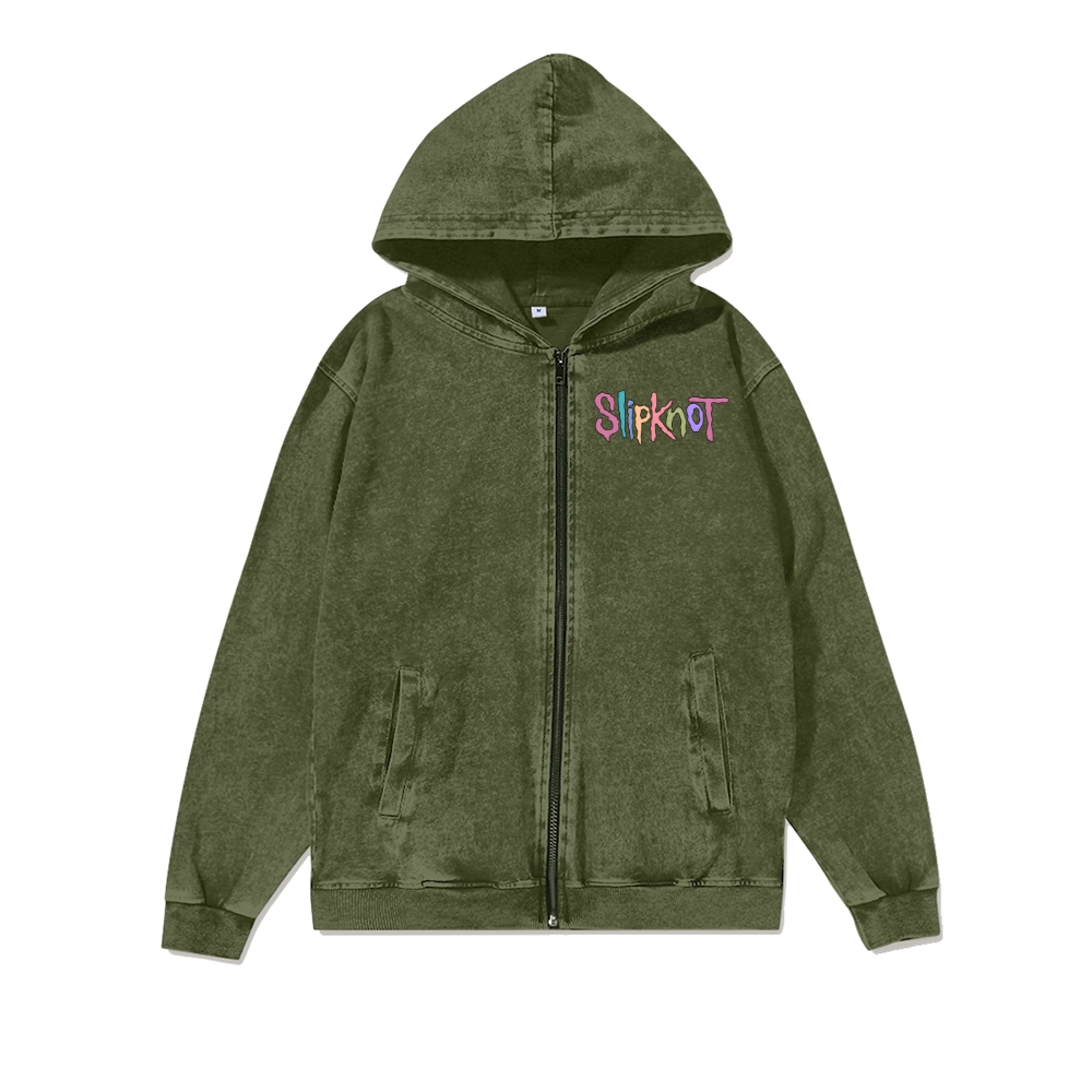 Unisex SlipKnot Washed Cotton Zipper Hooded Sweatshirt