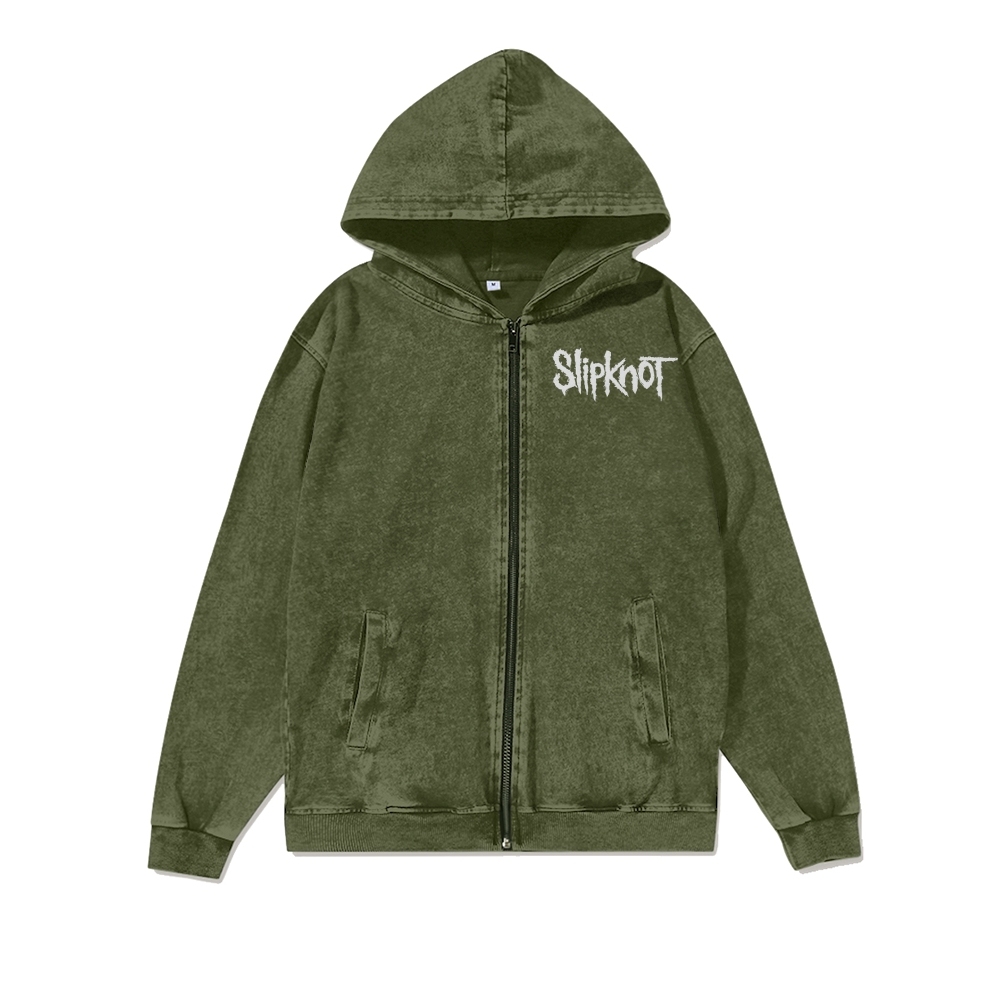 Unisex SlipKnot Washed Cotton Zipper Hooded Sweatshirt