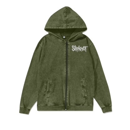 Unisex SlipKnot Washed Cotton Zipper Hooded Sweatshirt