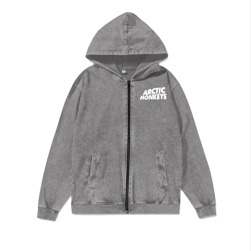 Unisex Arctic Monkeys Washed Cotton Zipper Hooded Sweatshirt