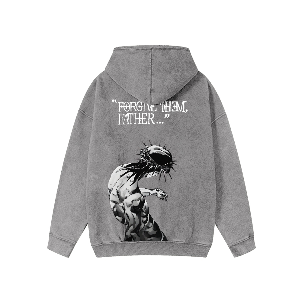 Unisex  Forgive Them Father Washed Cotton Zipper Hooded Sweatshirt