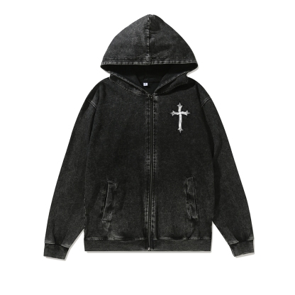 Unisex Weeping Jesus Washed Cotton Zipper Hooded Sweatshirt