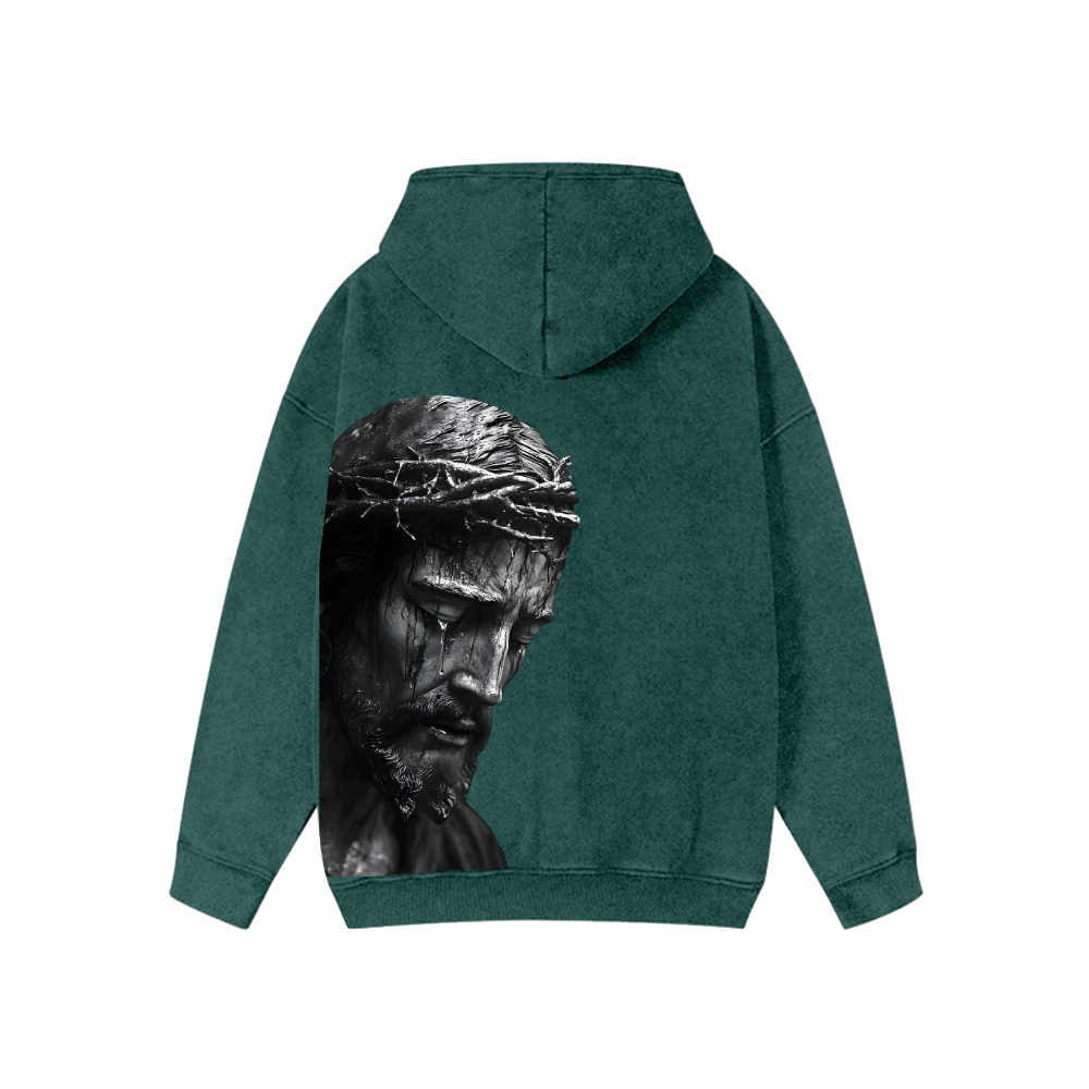 Unisex Weeping Jesus Washed Cotton Zipper Hooded Sweatshirt