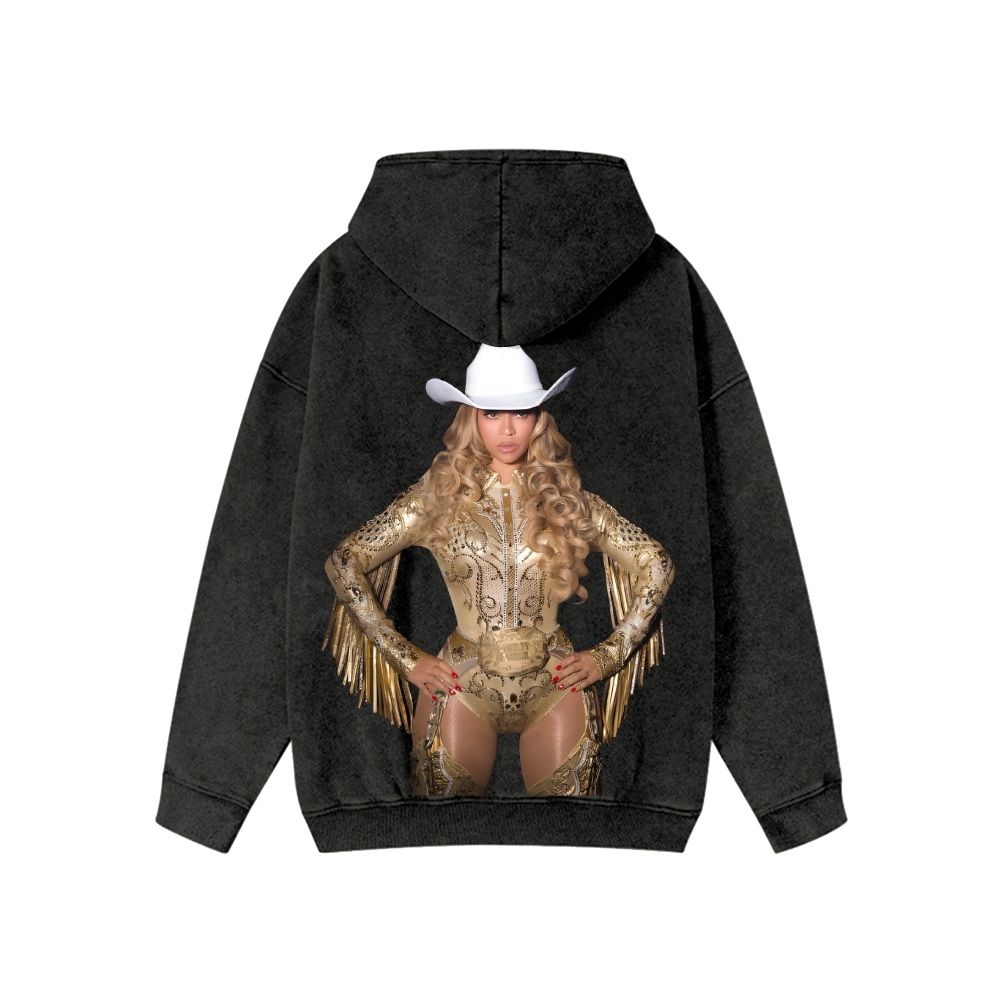 Unisex Beyonce Washed Cotton Zipper Hooded Sweatshirt
