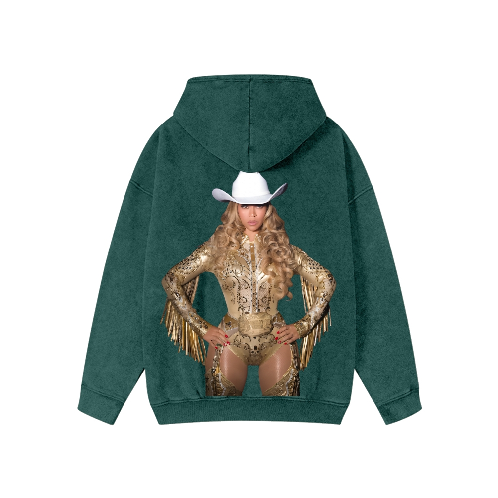 Unisex Beyonce Washed Cotton Zipper Hooded Sweatshirt