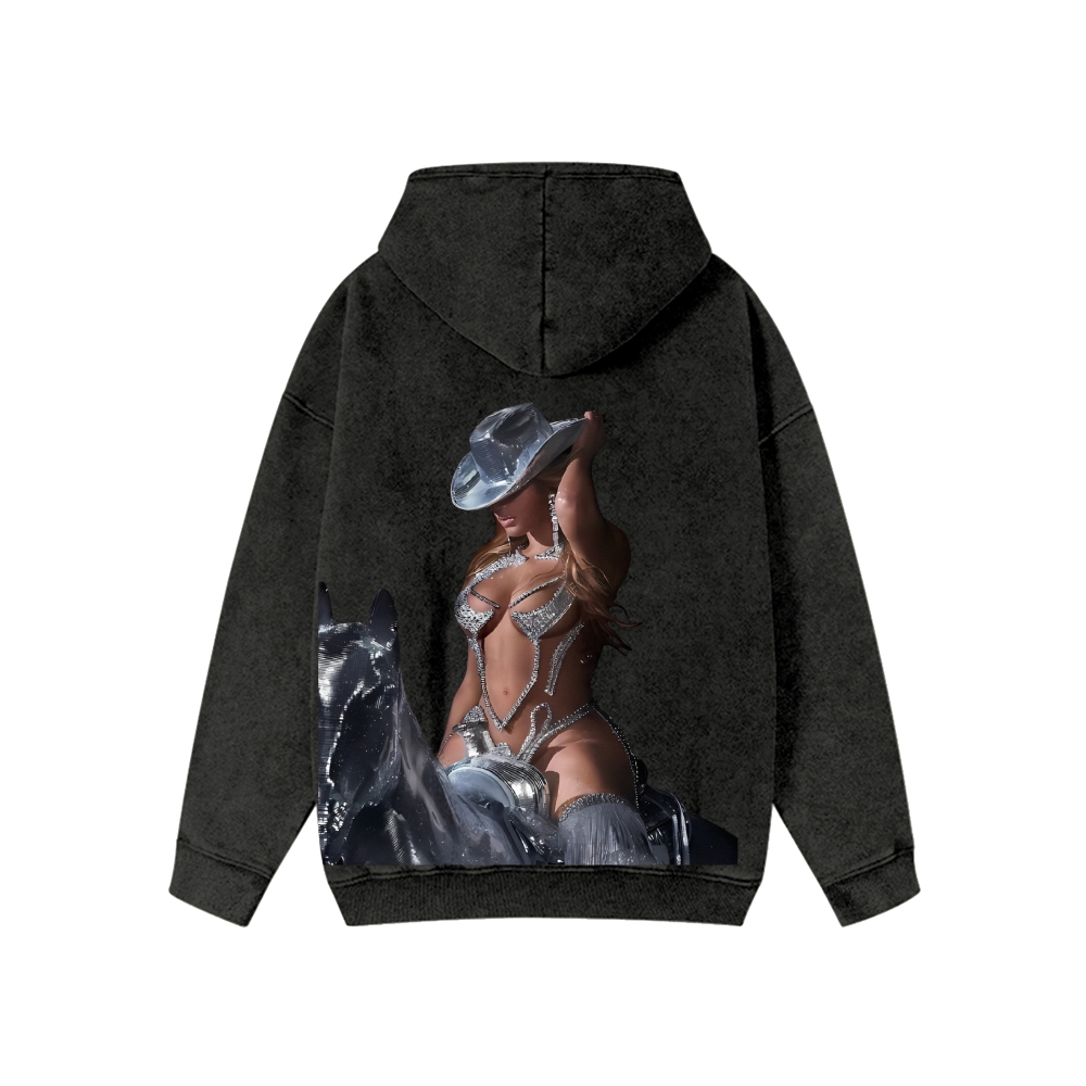 Unisex Beyonce Washed Cotton Zipper Hooded Sweatshirt