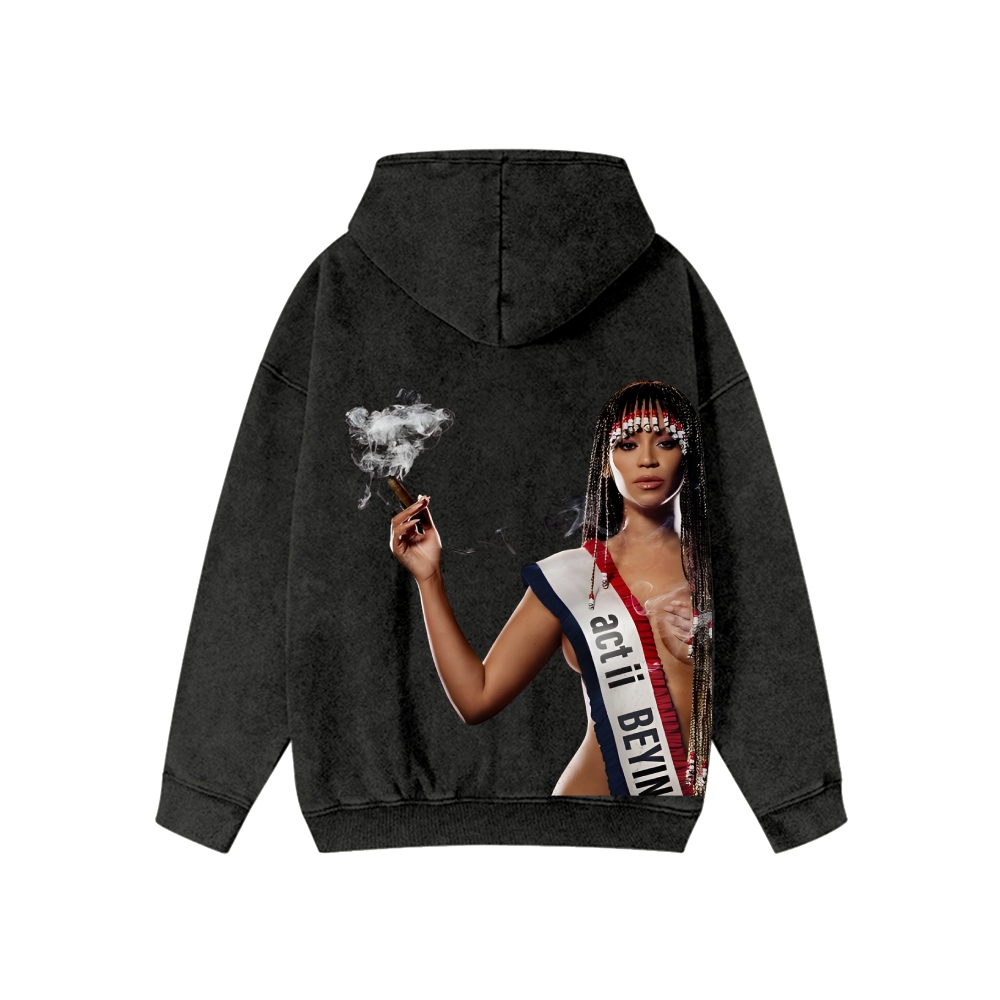 Unisex Beyonce Washed Cotton Zipper Hooded Sweatshirt