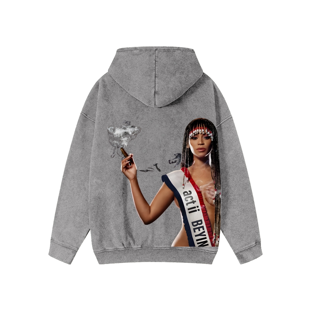 Unisex Beyonce Washed Cotton Zipper Hooded Sweatshirt