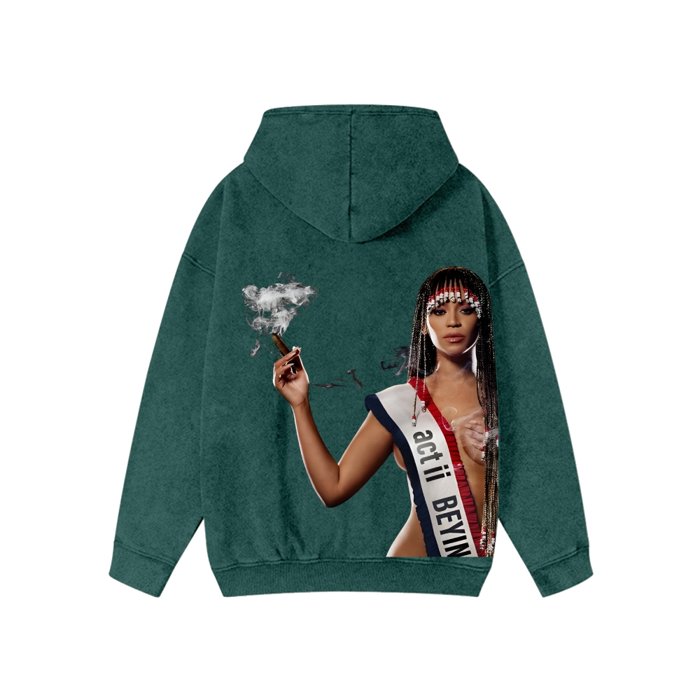 Unisex Beyonce Washed Cotton Zipper Hooded Sweatshirt