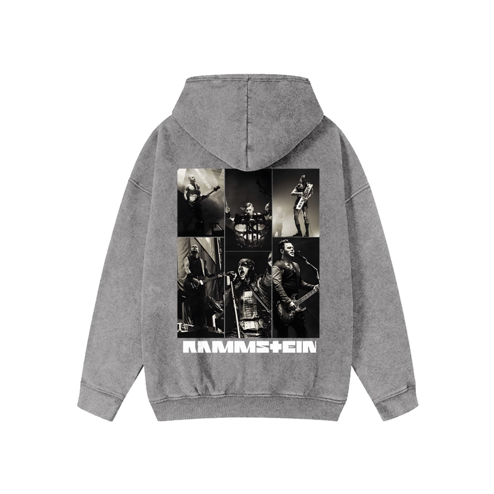 Rock Unisex Washed Cotton Band Zipper Hooded Sweatshirt