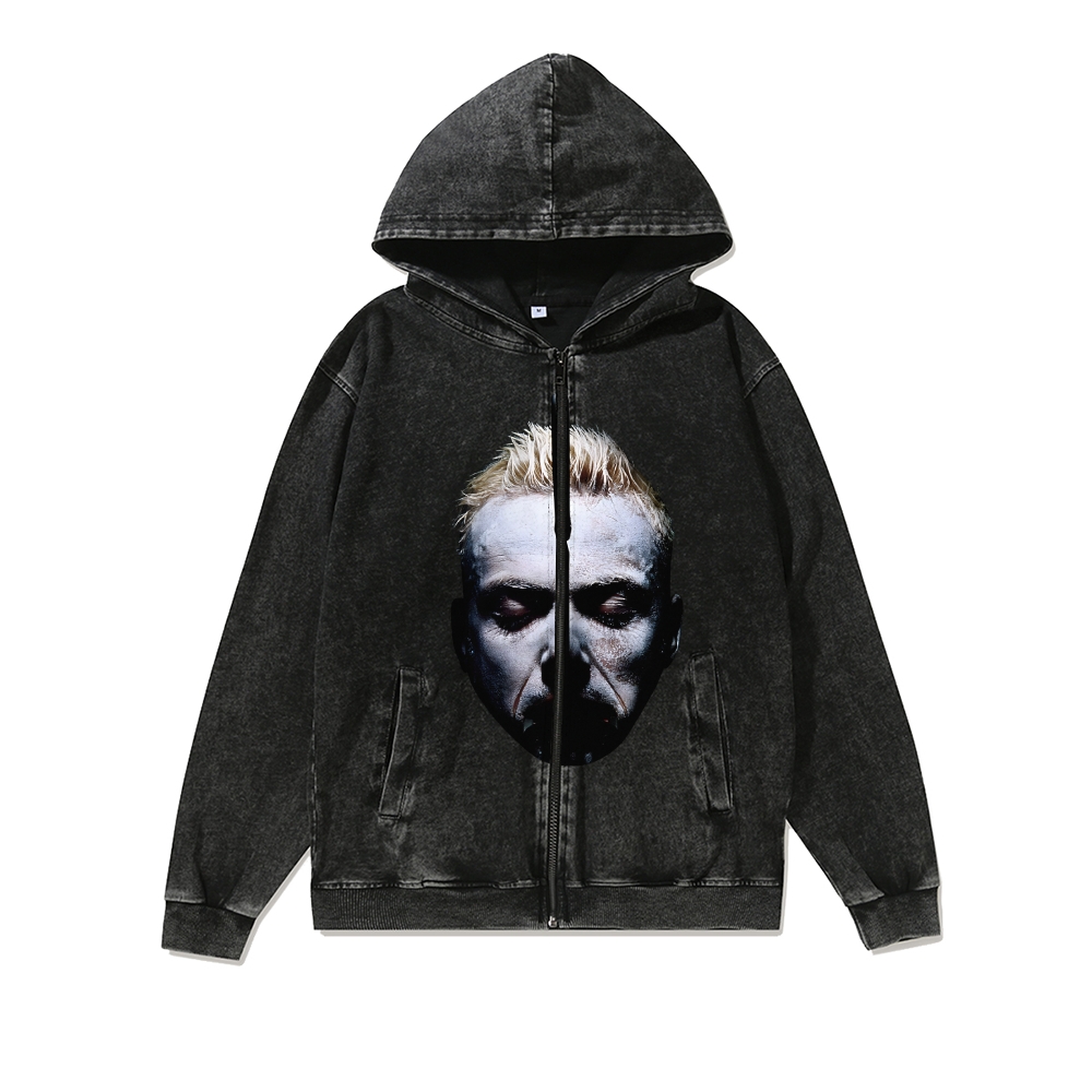 Big Face Band Unisex Washed Cotton Zipper Hooded Sweatshirt