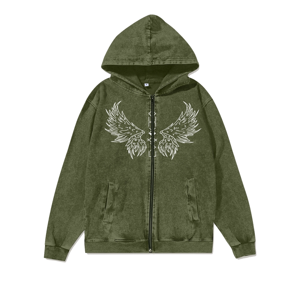 Unisex Vintage Band Washed Cotton Zipper Hooded Sweatshirt