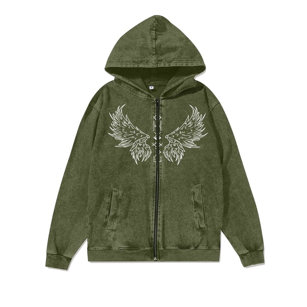 Unisex Vintage Band Washed Cotton Zipper Hooded Sweatshirt