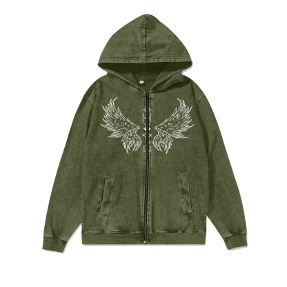 Unisex Vintage Band Washed Cotton Zipper Hooded Sweatshirt