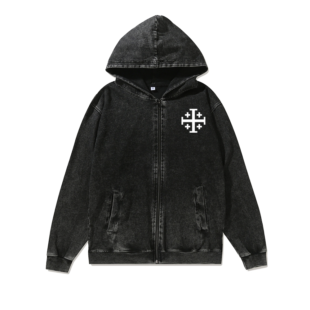 Unisex Baldwin IV Washed Cotton Zipper Hooded Sweatshirt