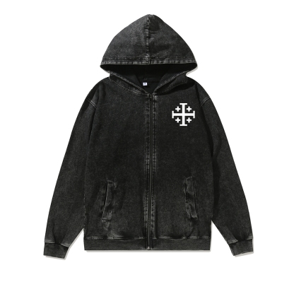 Unisex Baldwin IV Washed Cotton Zipper Hooded Sweatshirt