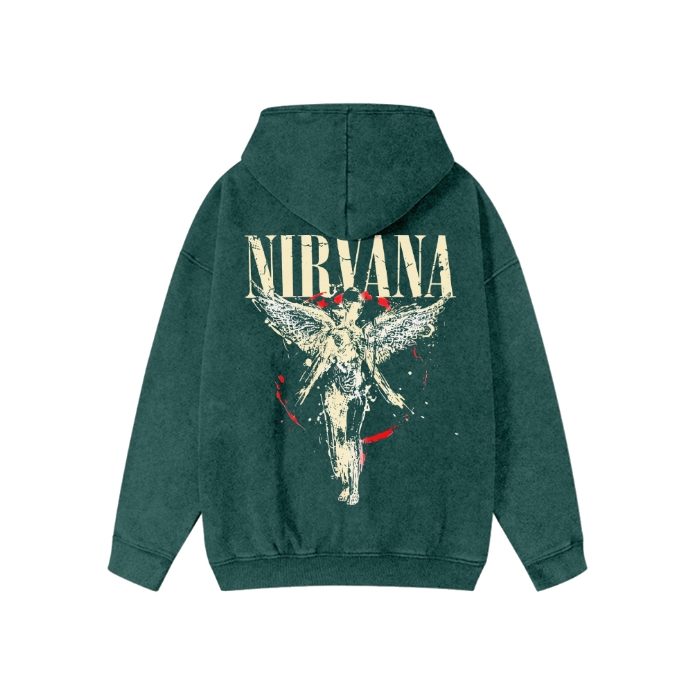 Unisex Vintage Nirvana Band Washed Cotton Zipper Hooded Sweatshirt