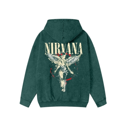 Unisex Vintage Nirvana Band Washed Cotton Zipper Hooded Sweatshirt