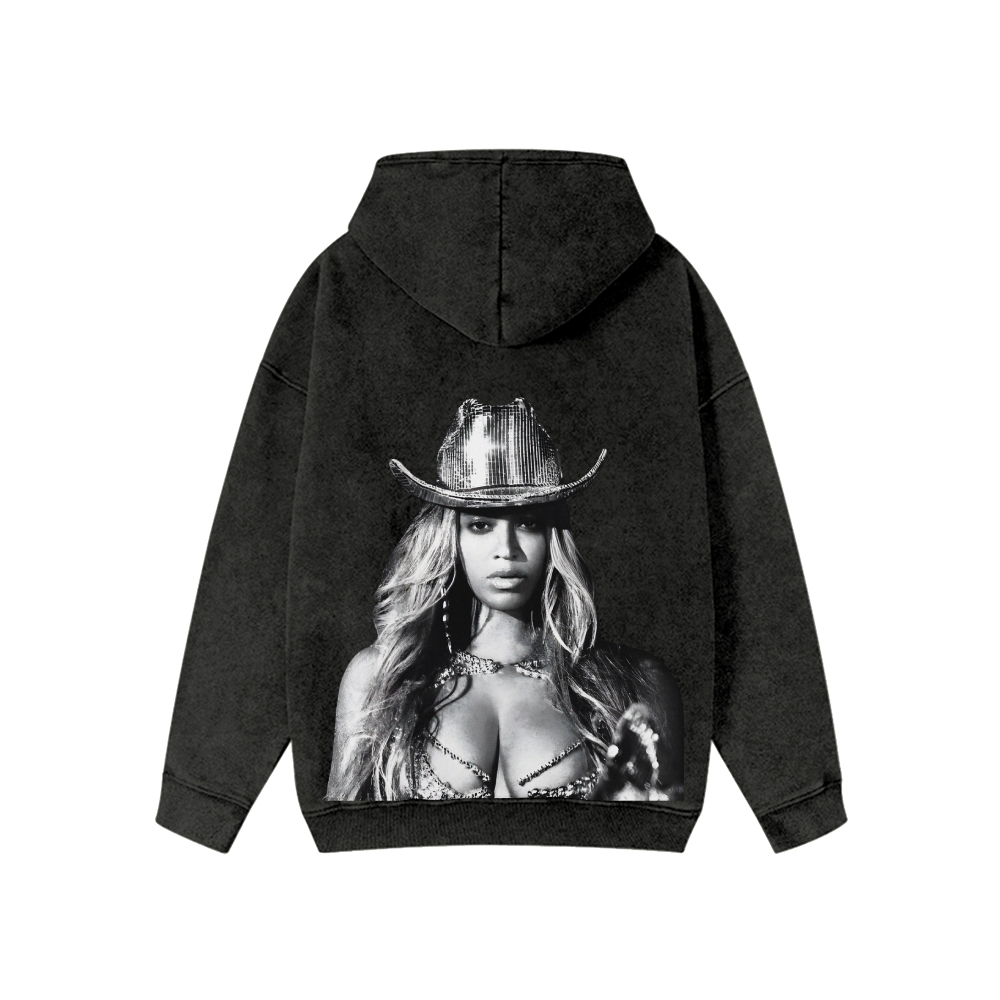 Unisex Beyonce Washed Cotton Zipper Hooded Sweatshirt