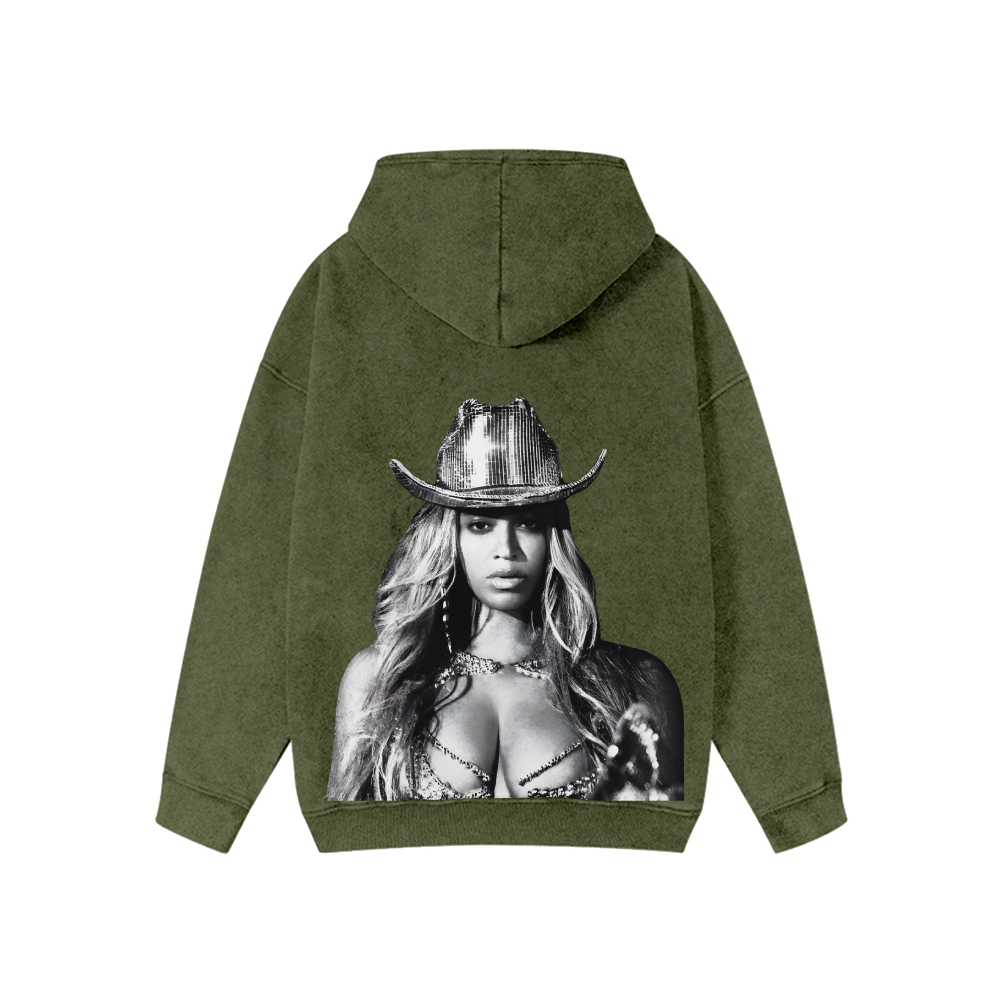 Unisex Beyonce Washed Cotton Zipper Hooded Sweatshirt