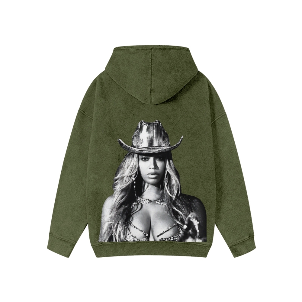 Unisex Beyonce Washed Cotton Zipper Hooded Sweatshirt
