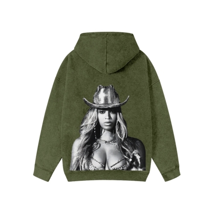 Unisex Beyonce Washed Cotton Zipper Hooded Sweatshirt