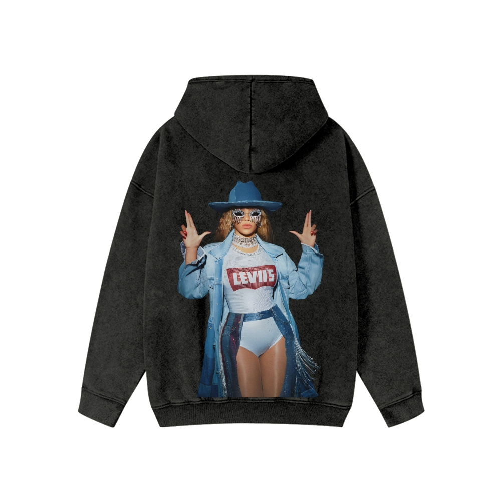 Unisex Beyonce Washed Cotton Zipper Hooded Sweatshirt