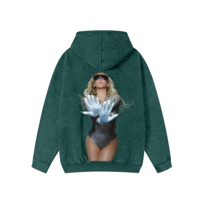 Unisex Beyonce Washed Cotton Zipper Hooded Sweatshirt