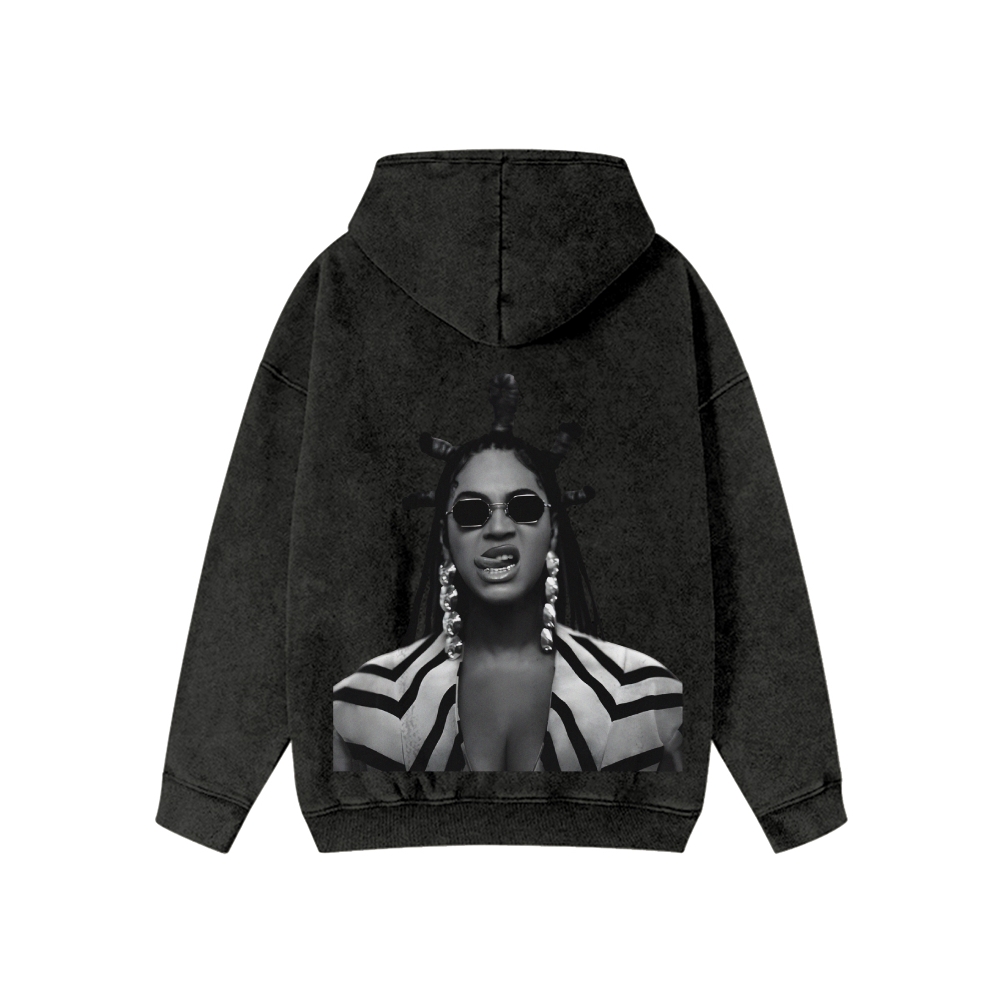 Unisex Beyonce Washed Cotton Zipper Hooded Sweatshirt