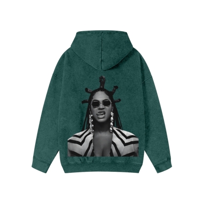 Unisex Beyonce Washed Cotton Zipper Hooded Sweatshirt