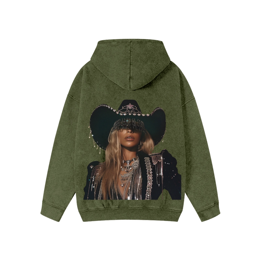 Unisex Beyonce Washed Cotton Zipper Hooded Sweatshirt