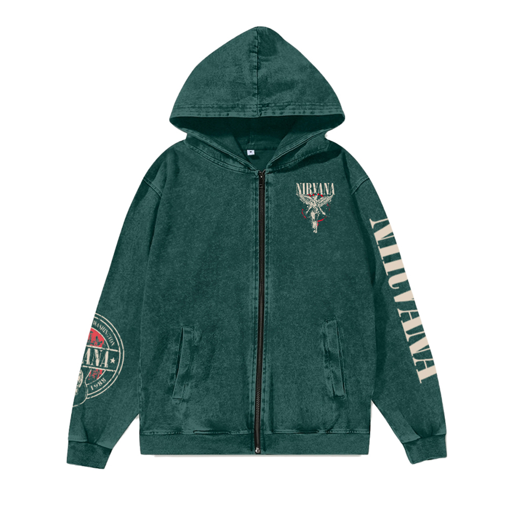 Unisex Band Washed Cotton Zipper Hooded Sweatshirt