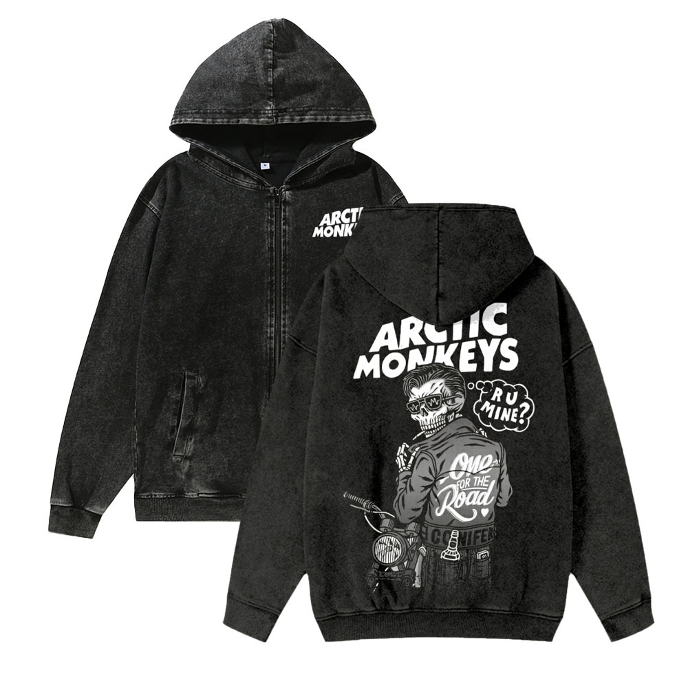 Unisex Arctic Monkeys Washed Cotton Zipper Hooded Sweatshirt