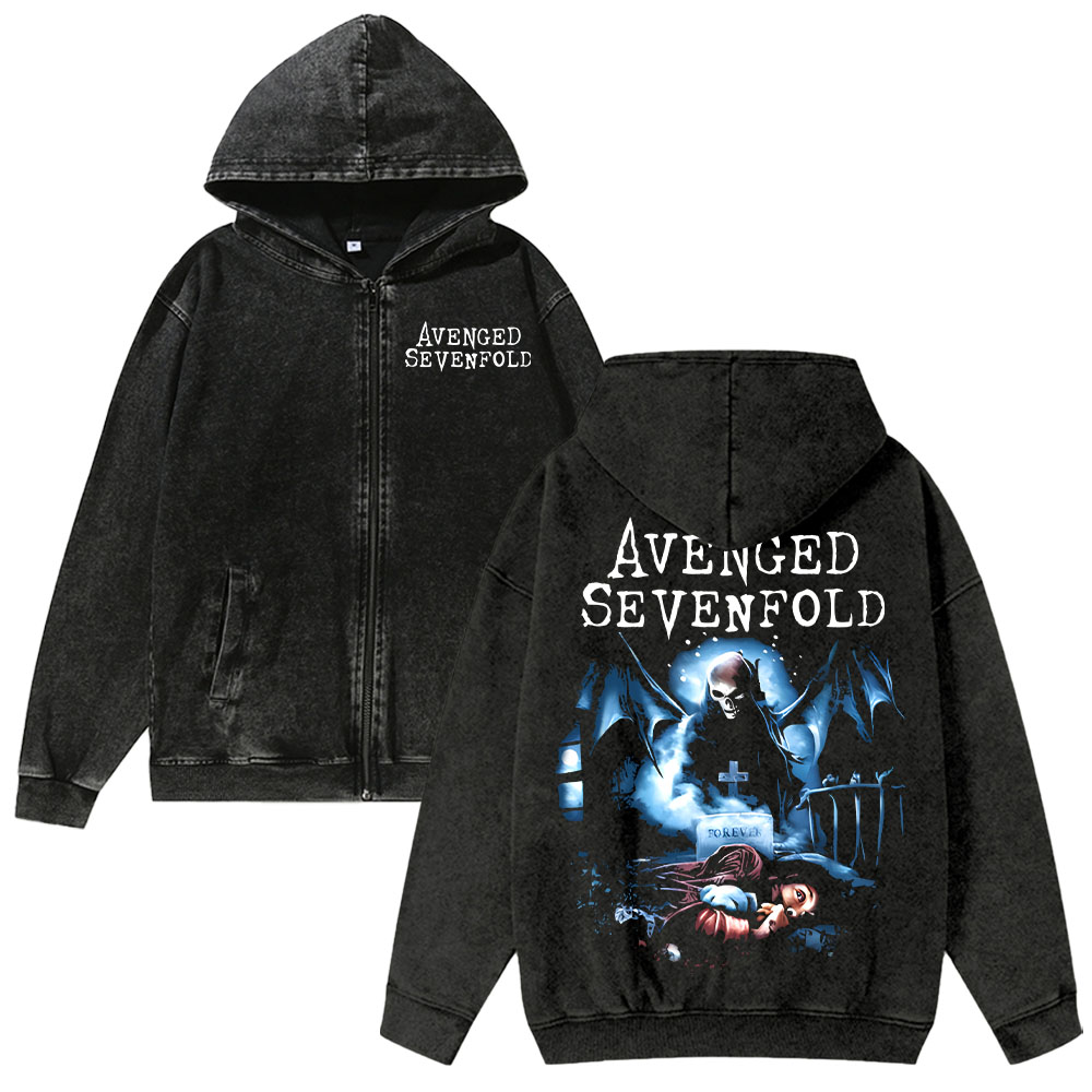 Unisex  Avenged Sevenfold Washed Cotton Zipper Hooded Sweatshirt