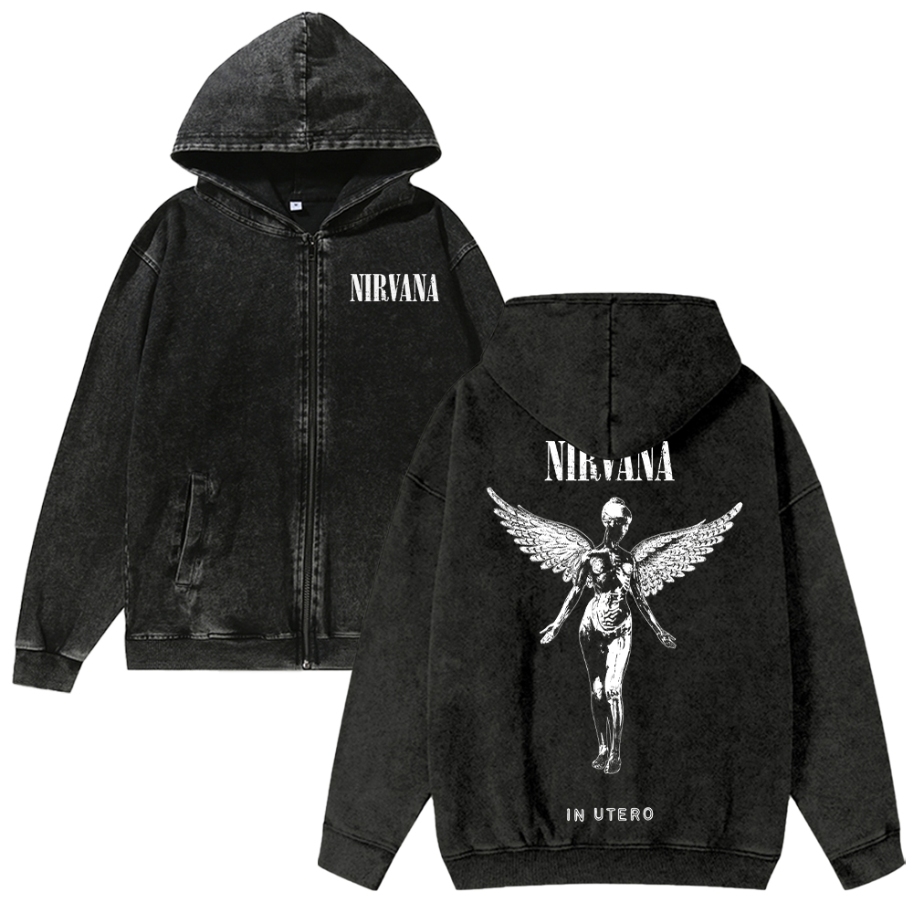 Unisex Nirvana Washed Cotton Zipper Hooded Sweatshirt