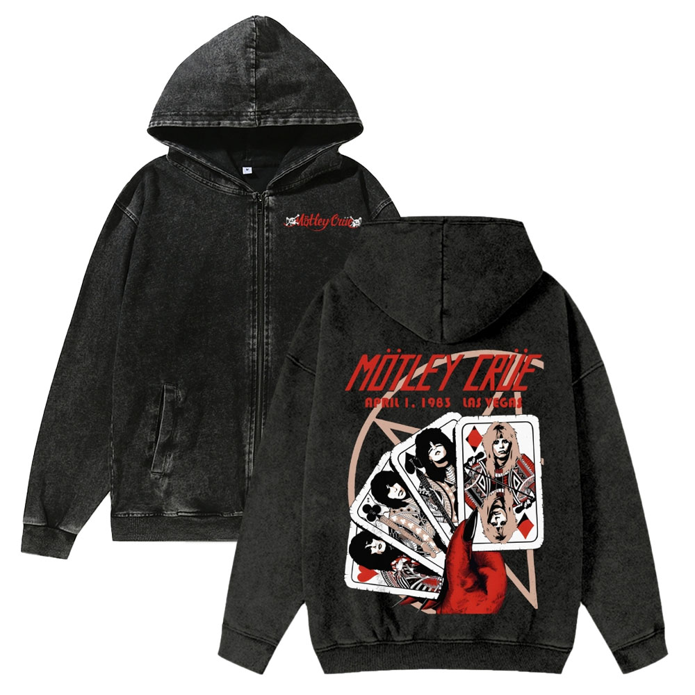 Unisex Motley CrueWashed Cotton Zipper Hooded Sweatshirt