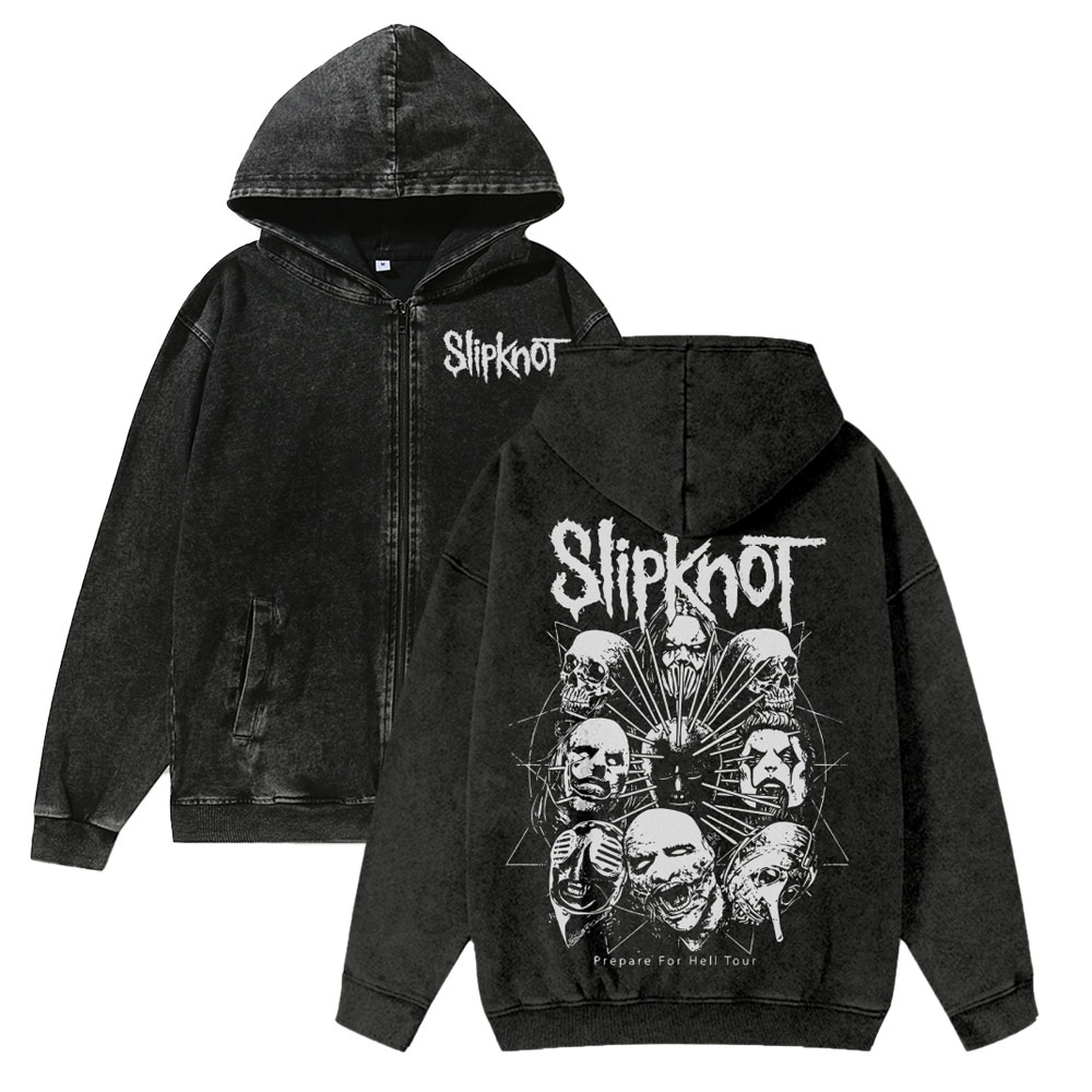 Unisex SlipKnot Washed Cotton Zipper Hooded Sweatshirt