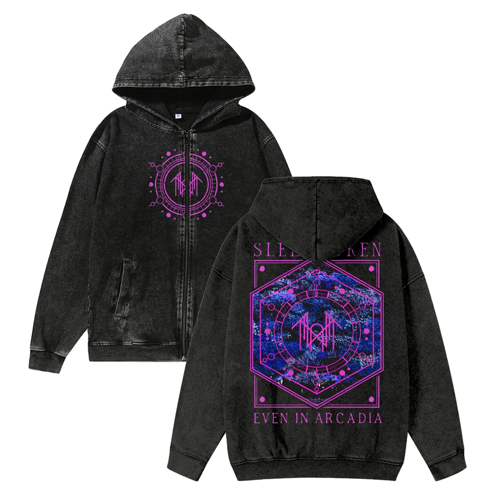 Unisex Band Washed Cotton Zipper Hooded Sweatshirt