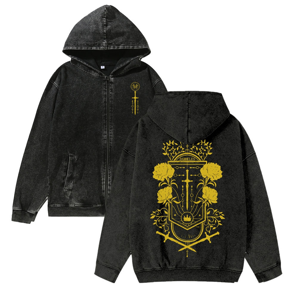 Unisex Vintage Band  Washed Cotton Zipper Hooded Sweatshirt