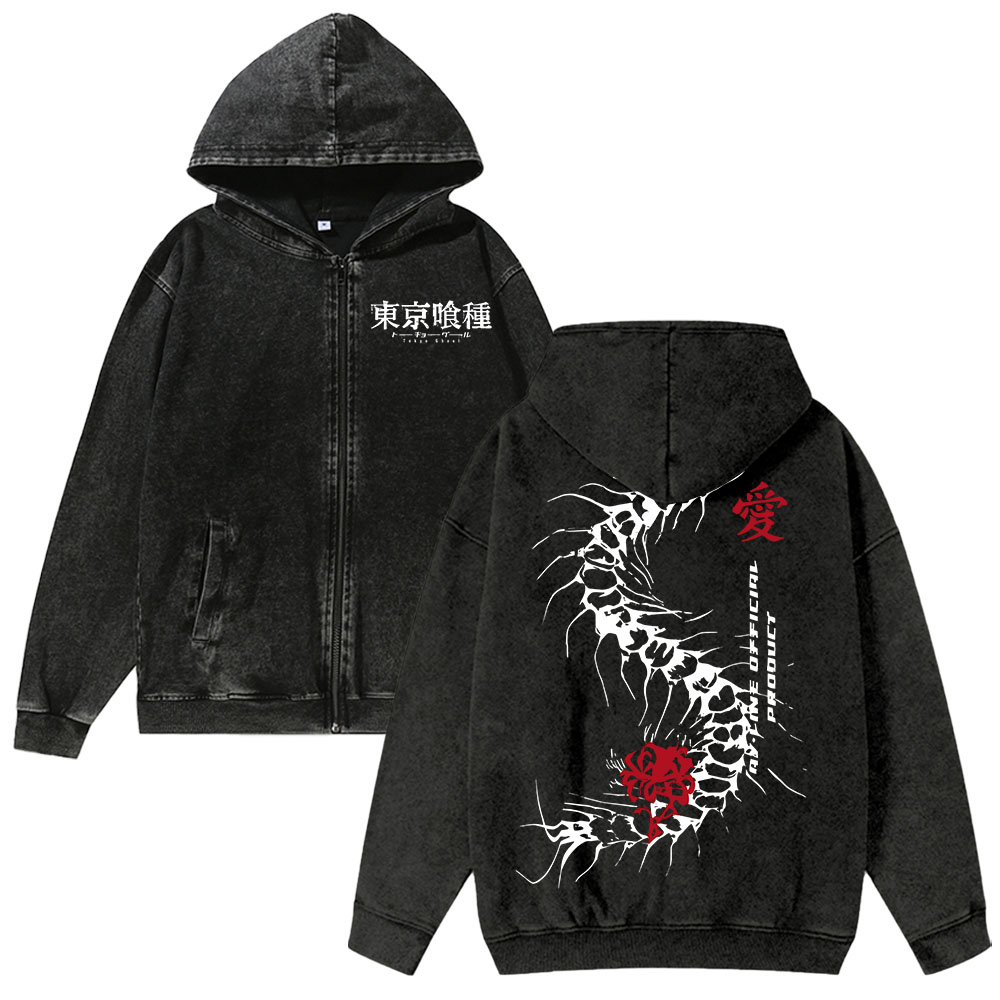 Unisex Tokyo Ghoul Washed Cotton Zipper Hooded Sweatshirt