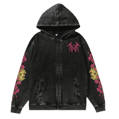 Unisex Vintage Band Washed Cotton Zipper Hooded Sweatshirt