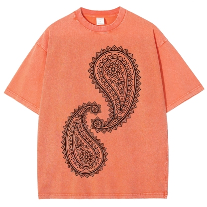 Paisley Pattern Washed Vintage Short Sleeves T-Shirt