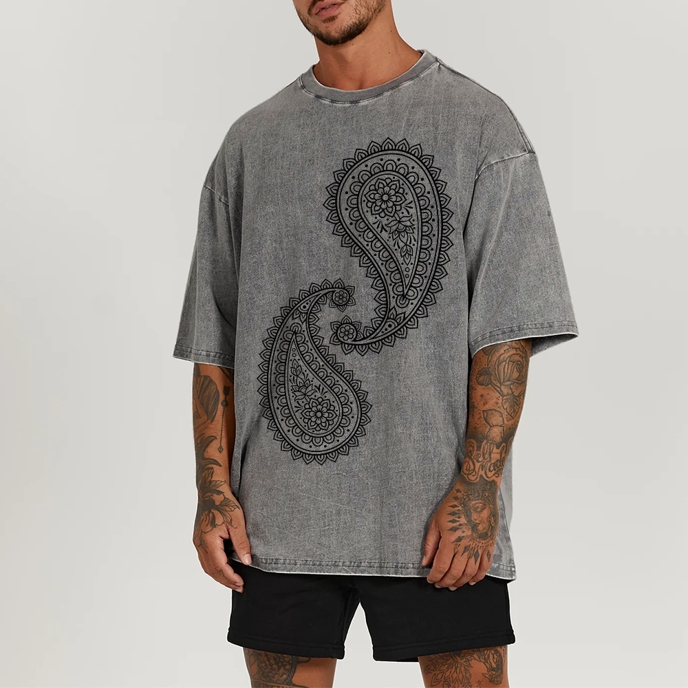 Paisley Pattern Washed Vintage Short Sleeves T-Shirt