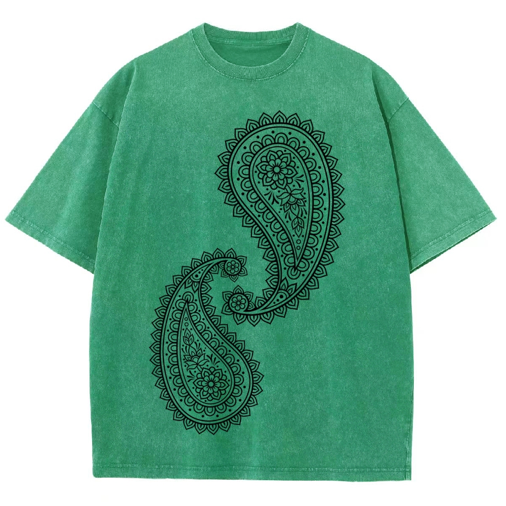 Paisley Pattern Washed Vintage Short Sleeves T-Shirt