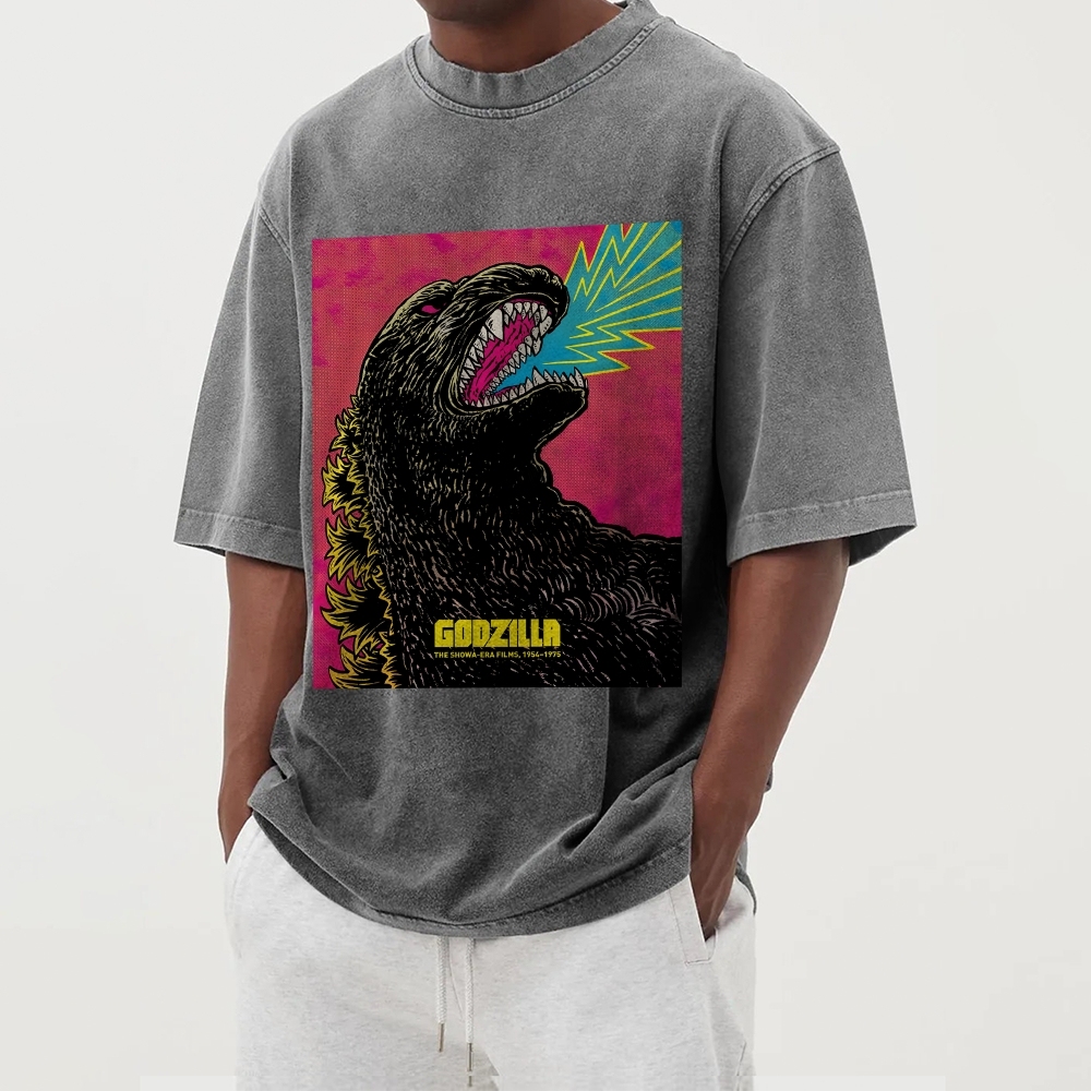 The Angry Godzilla Pattern Washed Vintage Short Sleeves T-Shirt