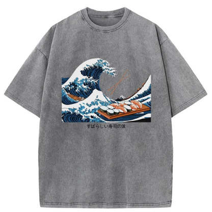 Amazing Sushi Waves Washed Vintage T-Shirt