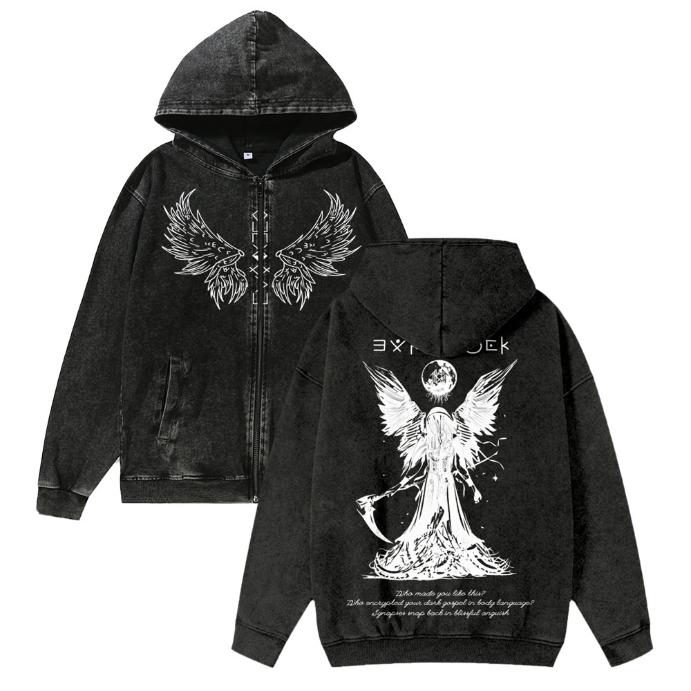 Unisex Vintage Band Washed Cotton Zipper Hooded Sweatshirt