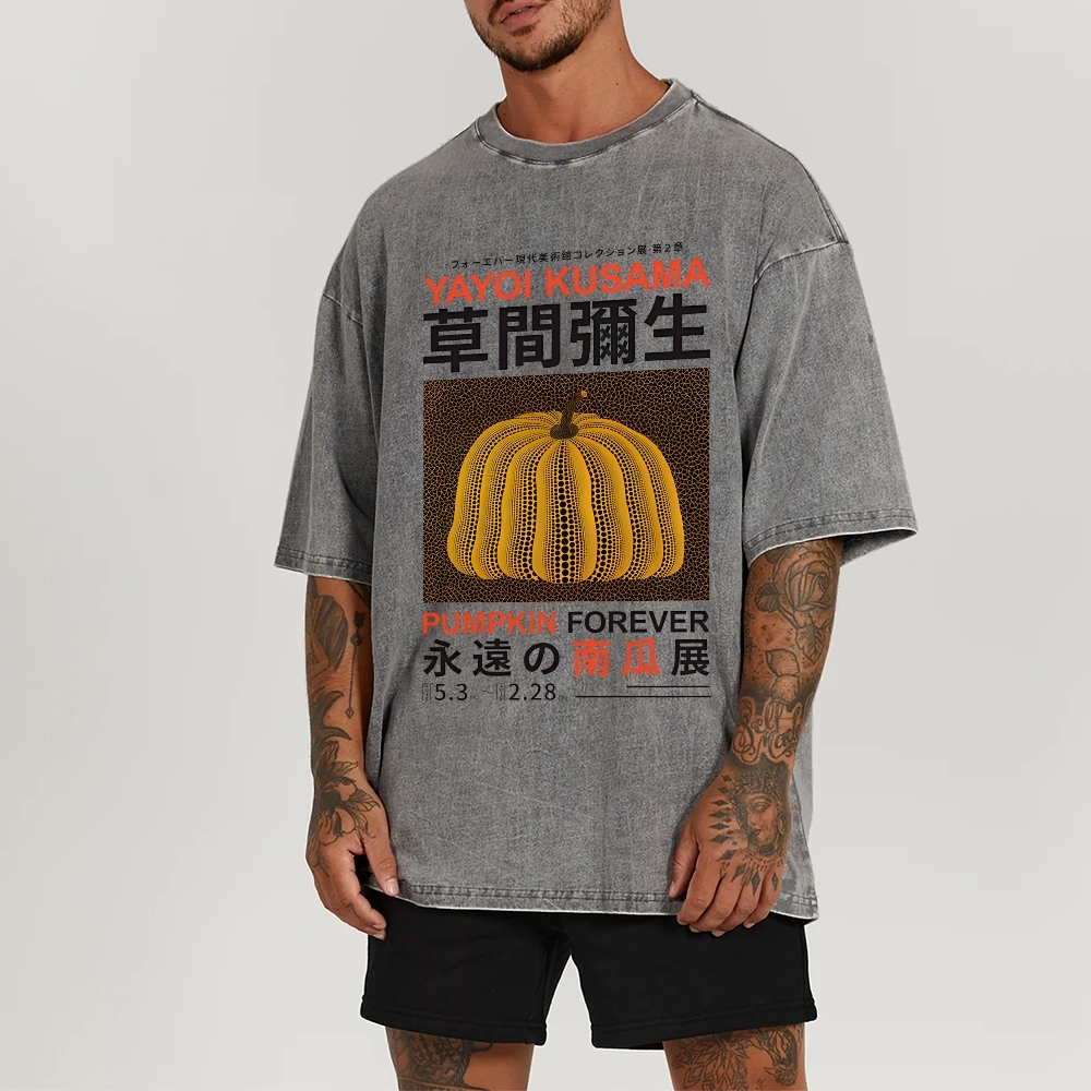 Pumpkin Pattern Washed Vintage Short Sleeves T-Shirt
